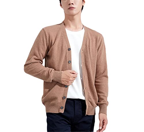 Cardigan pour homme anti-froid en pure laine mérinos douce Golden Khaki XXXL