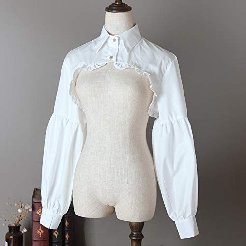 DYNWAVE Blusa Feminina de Algodão Falso com Gola Falsa Destacável Meia-camisa de Lapela - Branco