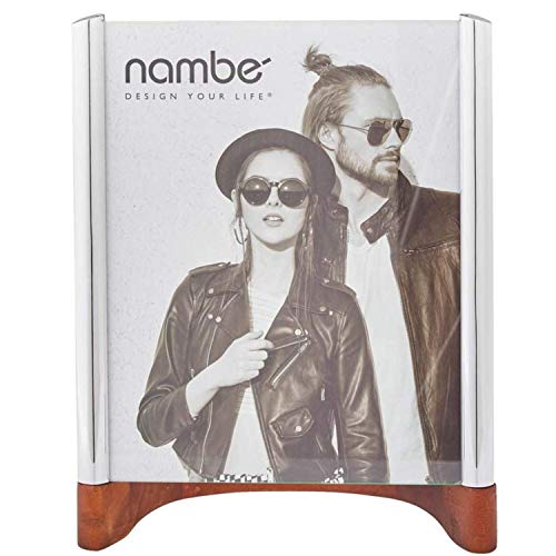 Nambé Sky View 10" x 8" Inch Glass Photo Frame, Picture Frames with Curved Acacia Wood Base Stand