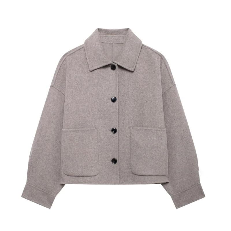 Veste courte décontractée laine femme veste-chemise ample