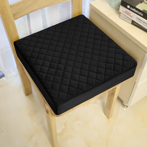 COMFORTANZA Firm 16"x16"x3" Memory Foam Seat Cushion for Home, Office, Car - Washable Velvety Cover with Waterproof Layer, Non-Slip Base - Seat-Rising Cushion - Comfort & Back Pain Relief - Black