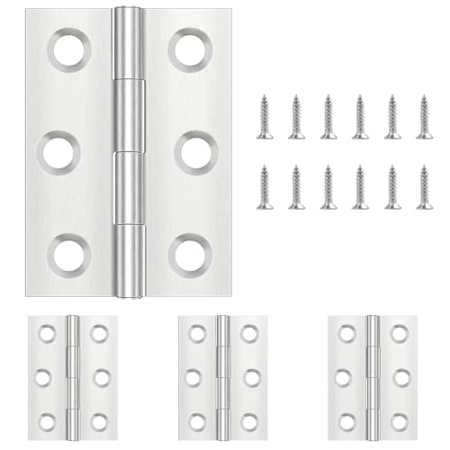 4 Pcs 68mm × 38mm Door Hinges, Leryati Stainless Steel Hinge, Gate Hinges for Wood Door, Shed Butt Hinge for Internal External Doors with 24 Pcs Screws