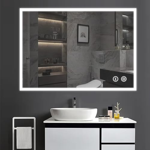 YOLEO Miroir de Salle de Bain avec éclairage 80 * 60cm, Miroir LED avec Prise de Courant, Miroir...