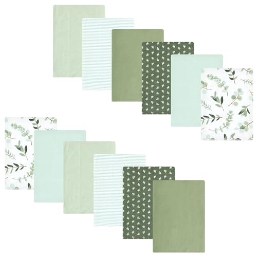 Luvable Friends Hudson Baby Flannel Burp Cloths 12pk, Sage Eucalyptus