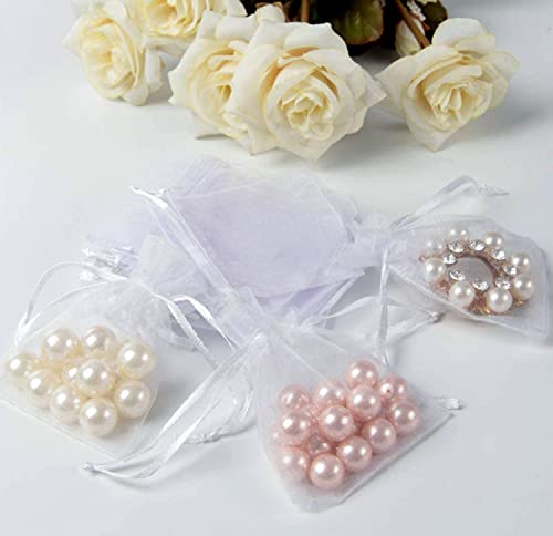 Intckwan 50 Stück Weiß Organzasäckchen 10 x 15 cm, Organza Beutel Geschenk Schmuck Hochzeit Bonbonsbeutel Mit Satin-Kordelzug Für Festival Party und Hochzeit