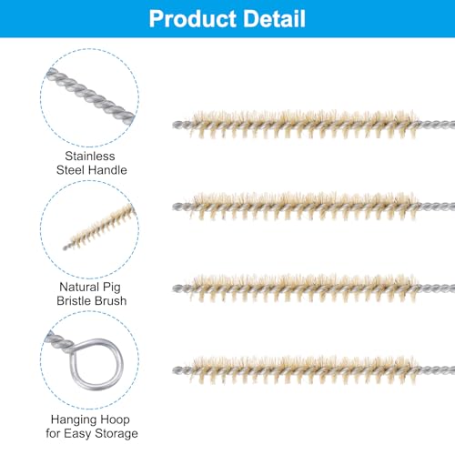 PATIKIL 9.8 Strohhalm-Reinigungsbürste 4X Edelstahl Natürliche Schweineborsten Spitzenrohr Draht Reinigungsbürste Mit Haken Für Labor Glasbedarf Kolbenröhrchen Wasserflaschen Gelb