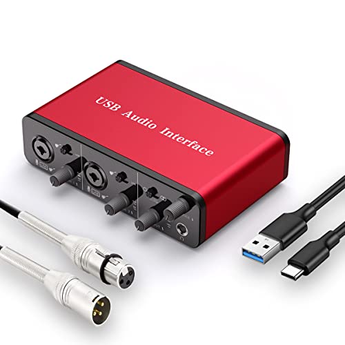 USB Audio Interface with XLR cable Audio Interface with Mic Preamplifier Audio mixer recorder with 48V Phantom Power, 24 Bit, Support Computer and Equipment Recording （（NO Software or DAW included））