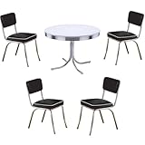 Home Square Dining Table Set with 42' Vintage Retro Round Dining Table and Set of 4 Retro Side Chairs with Cushion Black and Chrome for Kitchen and Dining Room