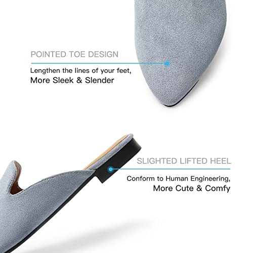 Musshoe Mules For Women Flats Comfortable Pointed Toe Women Mules,Grey 8.5 #TOP2