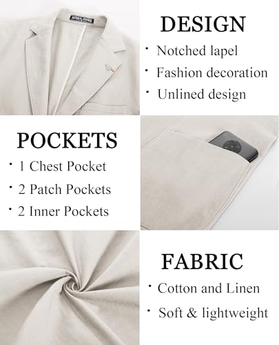 Image of PJ PAUL JONES Mens Casual Blazer Lightweight Linen Sport Coat 2 Button Unlined Suit Jackets