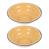 LALAFINA Juego de 2 Platos Profundos de Esmalte Vintage Retro Palangana Sencilla de 22 CM Color Amarillo Resistente y Práctica para Picnic Camping y Uso Doméstico