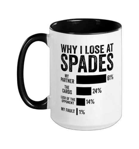 Why i lose at spades Ceramic Mug, Black/White, 15oz