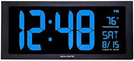 AcuRite 76100M Oversized LED Clock with Indoor Temperature, Date and Fold-Out Stand 18-Inch Blue