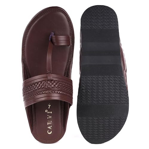 Image of CANVI Stylish Fancy & Comfortable Men's Kolhapuri Chappal Sandal Slipper for Men Stylish Faux Leather Men's Kolhapuri Slippers Thong Sandals for Men Stylish & Comfortable