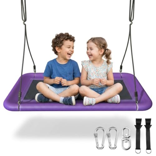 Image of Everyfun Tree Swing for Kids and Adults, 60 inch Waterproof Rectangle Platform Swing, 700lbs Heavy Duty with Adjustable Straps, Purple
