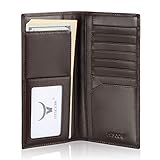 HISCOW Slim Leather Long Wallet for Men & Women, Italian Calfskin, Breast Pocket Wallet for Checkbook, Credit Cards (Coffee)