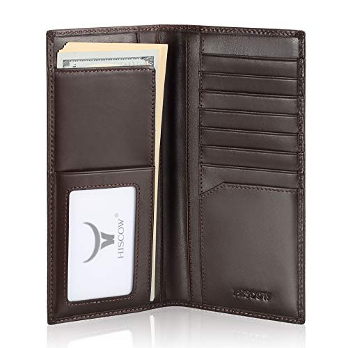 HISCOW Slim Leather Long Wallet - Italian Calfskin, Breast Pocket Size, Vintage Blue, Checkbook & Card Holder