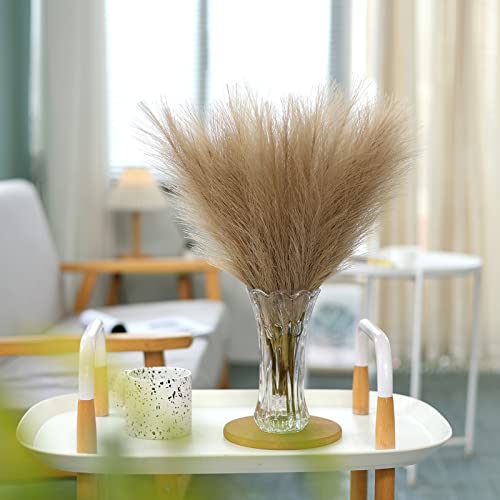 VIERENA フェイクパンパスグラス装飾 18インチ フェイクポンパス芝生 小さな人工ポンパスフローラル 花瓶用 ホームボーホーデコレーション(トープ) 12個 [2]