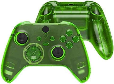 eXtremeRate Transparent Green Controller Full Set Housing Shell Case w/Buttons for Xbox Series X/S, Custom Replacement Side Rails Front Back Plate Cover for Xbox Series S & Xbox Series X Controller
