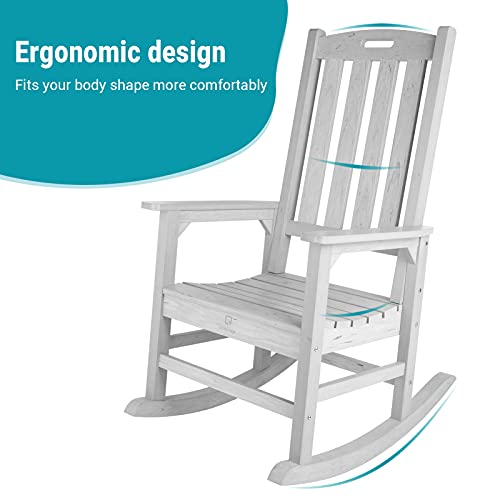 Outdoor/Indoor Rocking Chair with 350lbs Support, OT QOMOTOP All-Weather Oversized Rocking Chair, Fade-Resistant Rocker Chair for Patio, Porch, Garden. 34L 27W 46.8H (Grey)