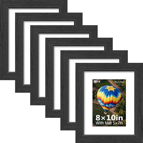 Image of VCK 8x10 Picture Frame Set of 6, Black Exclusive Wood, HD Glass, for Photo
