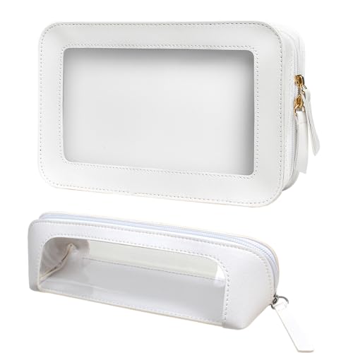 LETGO 2Pack Clear Makeup Bags, TSA Approved Toiletry Bag with Zipper, Clear Makeup Organizer Fit Carry-on Travel Car Accessories Essentials for Women (2Pack-White Set)