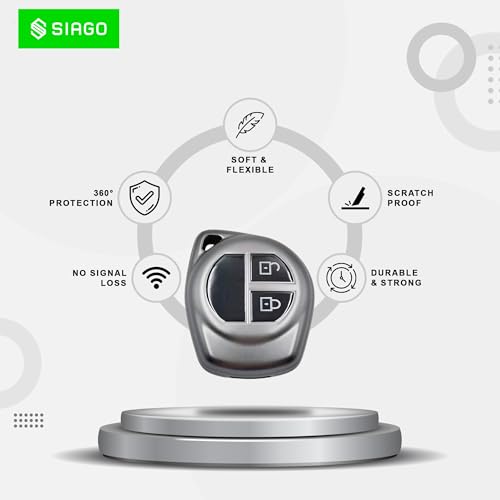 Image of SIAGO TPU Key Cover Compatible with Maruti Suzuki S-Presso,Swift,SX4,DZire,Ignis,Alto,Vitara Brezza,Celerio,Ertiga,Ciaz,SCross,Baleno,Ritz 2 Button Smart Key (Grey Pack of 1)