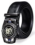Barry.Wang Black Belt for Men Dragon Designer Buckle Chinese Sliding Belt Large Leather Strap,Belt 43''(110cm)