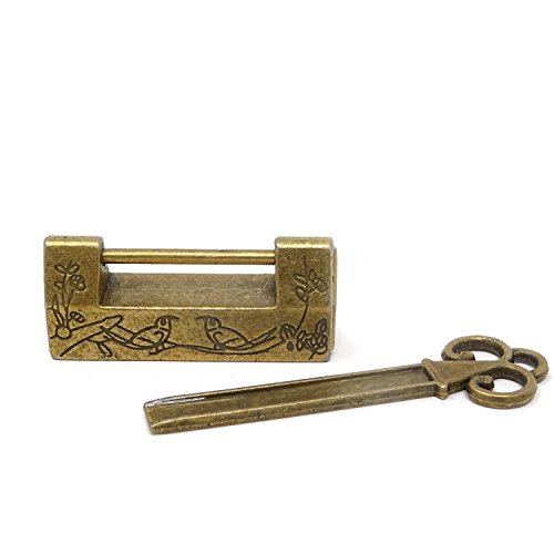 Honbay Mini Size Vintage Antique Style Carved Bird Flower Leaf Padlock Lock with Key for Jewelry Box Drawer