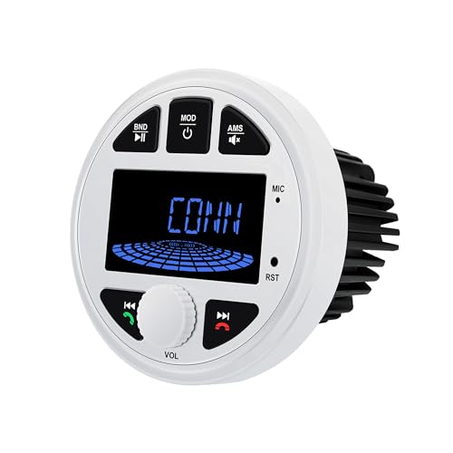 Image of 3 Inch Marine Radio Bluetooth Stereo Audio Waterproof Boat Radio FM AM USB | LEXXSON LCD Display Golf Cart Marine Stereo Receivers Audio Systems for RV UTV Yacht AUX Subwoofer White
