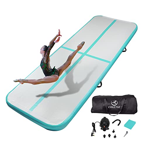 Air Gymnastic Track Tumbling Mat/Inflatable Air Gymnastics Mat Training Mats Gymnastics Tracks for Home Use/Training with Pump (Mint green 300 * 100 * 10cm)