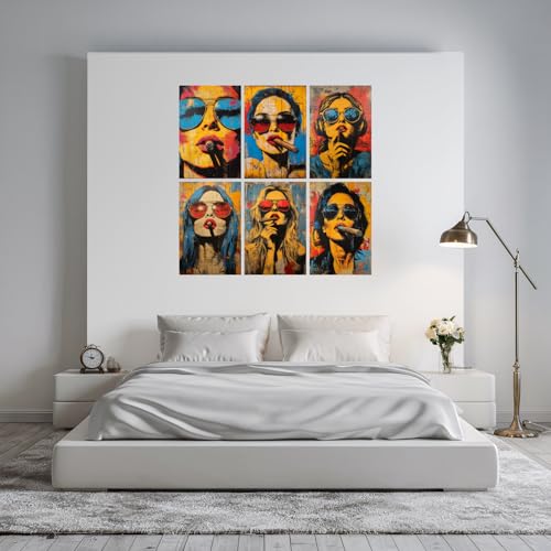 Image of SiddArtify Modern Pop Art Wall Art Prints Set - Woman Smoking Cigar Poster Decor for Living Room Bedroom Office - 12x18 inch Board Pack of 6