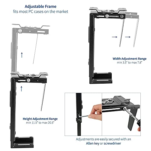 Soporte ajustable para PC bajo escritorio y pared VIVO, soporte para torre de computadora con giro de 135 grados y funda organizadora de cables y privacidad de 60 pulgadas miniatura 7