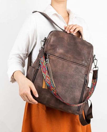 Image of FADEON Leather Backpack Purse for Women Designer Travel Backpack Purses PU Fashion Ladies Shoulder Bag with Tassel