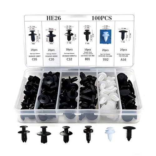 Clips de parachoques para coche: pack de 100 remaches de plástico con herramienta extractora