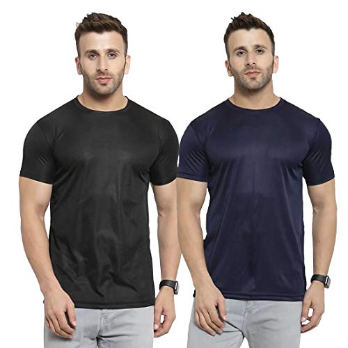 Image of TQH Men Dri Fit Polyester Half Sleeve Round Neck Multicolor t Shirts - Combo Set of 2