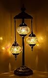 Marrakech 3 Globes Turkish Mosaic Table Lamp Moroccan Lanterns Tiffany Style Stained Glass Bedside Lamp Handmade Antique Bohemian Decorative Lamp for Living Room. (3)