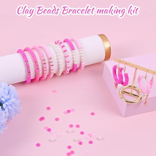 Image of Hudux 3500PCS Pink Clay Beads for Bracelet Making Kit, Heishi Bead for Jewelry Making, Friendship Bracelet Kit, Spacer Beads for Adult Necklace Earring DIY