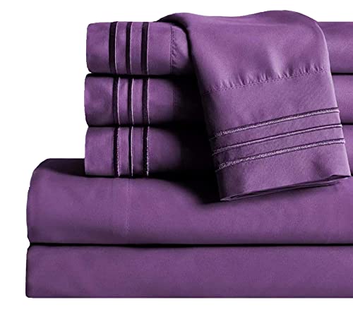 Image of Mocassi Twin Sheet Set - Luxury Hotel 1800 Premier Bedding Sheets & Pillowcases - Ultra Soft Breathable & Cooling Bed Sheets - Deep Pocket - Wrinkle Resistant - 4 Piece Set - Twin, Purple