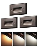 EDISHINE 120V 3CCT Indoor Stair Lights, 2.5W 150LM Oil-Rubber Bronze LED Step Light, 2700K-5000K, 5%-100% Dimmable IP65 Waterproof Outdoor Staircase Lighting for Stairway, Aluminum CRI90, Pack of 3