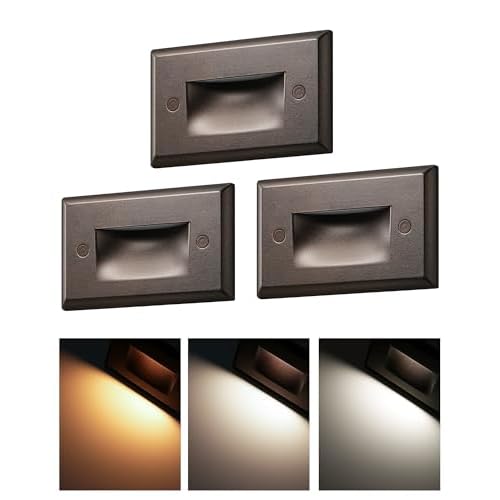 EDISHINE 120V 3CCT Indoor Stair Lights, 2.5W 150LM Oil-Rubber Bronze LED Step Light, 2700K-5000K, 5%-100% Dimmable IP65 Waterproof Outdoor Staircase Lighting for Stairway, Aluminum CRI90, Pa