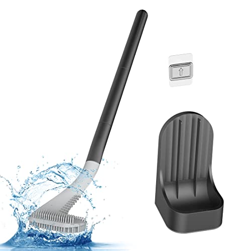Image of Toilet Brush, Long Handle Golf Toilet Brush with Holder 360 Deep Cleaning Flexible Silicone Toilet Cleaner Brush Wall Mounted for Bathroom (Black)