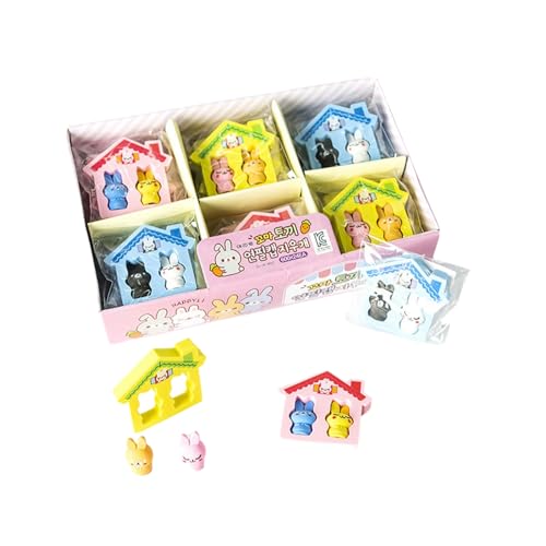 24PC-Little Rabbit Pencil Protective Cap Eraser, Student Learning and Exam Classroom Stationery-Style Random