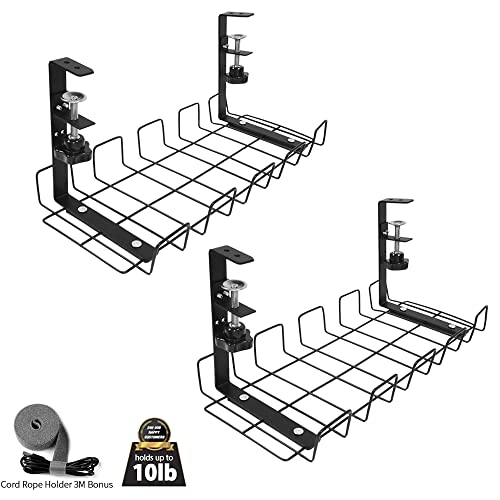 Hippo & Frog No Drill Under Desk Cable Management Tray - Under Standing Desk Cable Organizer . Desk Cable Tray for Office and Home. 2 Rack (Black Wire Tray - 15.94'' (2)