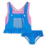 Ms. Rachel Infant Baby Girls Racerback UPF 50+ Peplum Tankini Top and Bikini Bottom Swim Set Pink/Blue 12 Months