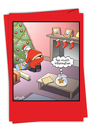 NobleWorks - Joke Christmas Card with Envelope (4.63 x 6.75 Inch) - Funny Cartoon Xmas Greeting Card for Kids, Adults - Too Much Information 1656