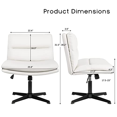 Pukami Armless Office Desk Chair No Wheels,Pu Leather Criss Cross Legged For Home,Modern Swivel Vanity And Mid-Back Computer Chair,Height Adjustable Wide Seat For Task (White) #TOP1