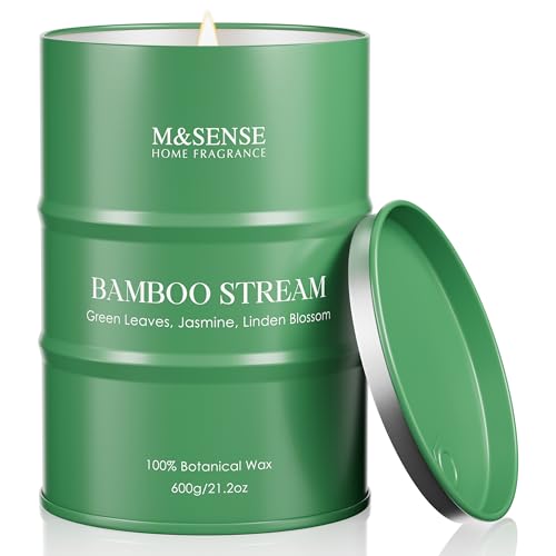 Image of M&SENSE Bamboo Stream Scented Candle, Large 600g Organic Soy Wax, Up to 120 Hours Burn Time, Non Toxic Home Fragrance Candle, Zen Aromatherapy Gift for Men and Women, Stress Relief and Meditation