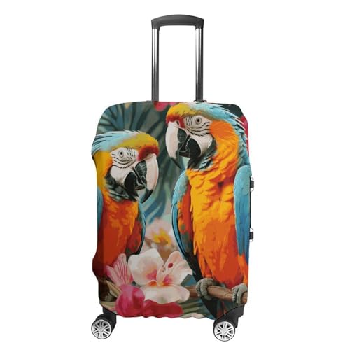 Tropical Plants And Parrots Luggage Cover, Washable Elastic Suitcase Cover Protector Fit 18-32 Inch Luggage