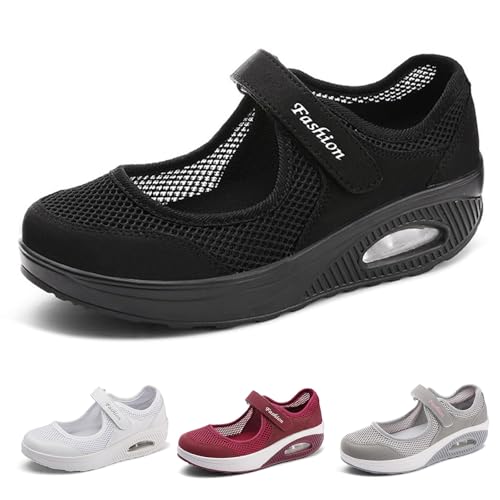 Womens Mesh Walking Shoes Non-Slip Adjustable Breathable Shoes Casual Nursing Orthotic Diabetes Sneaker Lightweight Mary Jane Shoes Plantar Fasciitis